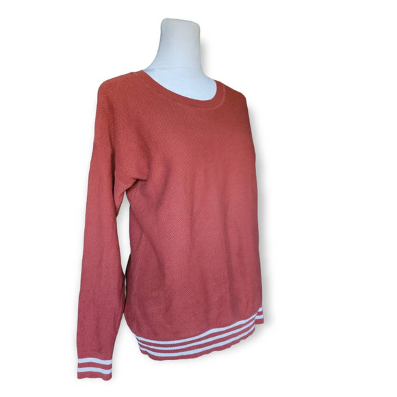 Madewell Burnt Orange Striped Hem Lightweight Knit Sweater Top XS - Picture 2 of 7
